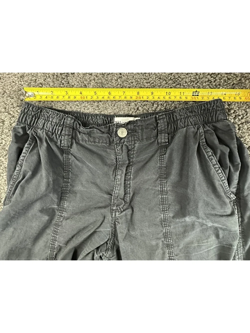 Zara Mens Wide Leg Cargo Pants Baggy Multi Pocket Washed Gray Black Size M